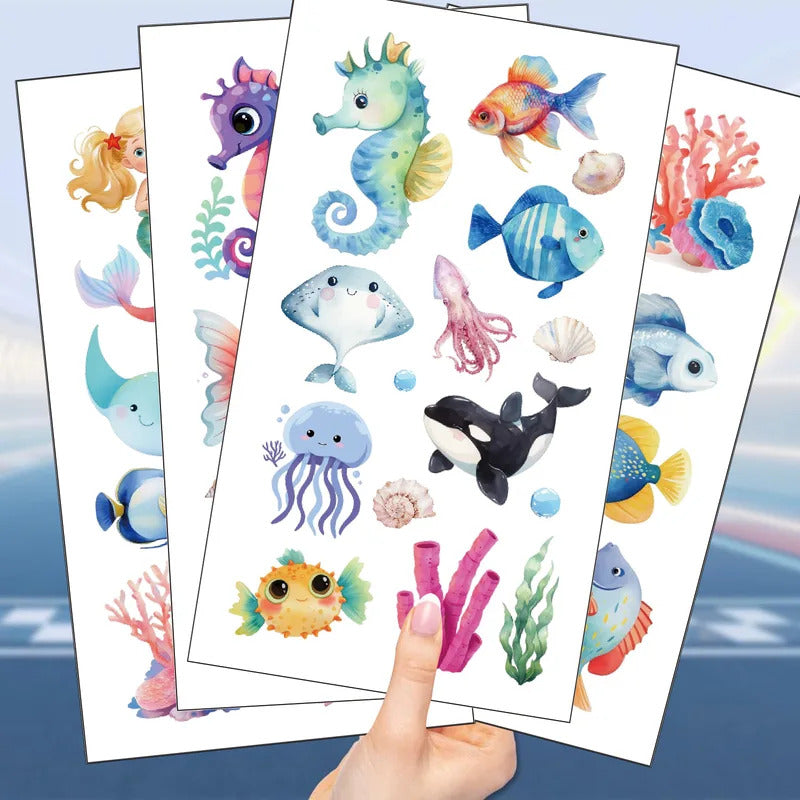 10 Sheets Sea Animals Tattoo Sticker Temporary Fake Tattoo Arm Hands Body Waterdichte Tatouages Pour Gift Kids Toys