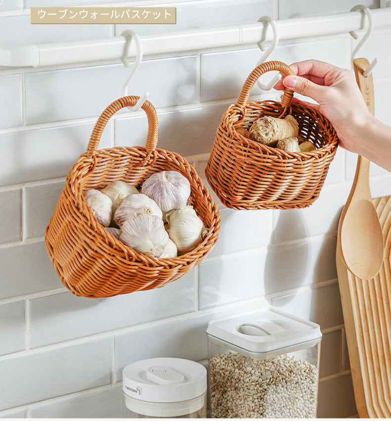 Ginger and Garlic Storage Basket Kitchen Small Hanging Basket Wall Storage Basket Put Onion Ginger and Garlic Hand-Woven Basket