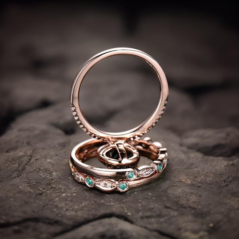 Three-in-One Emerald Laminated Ring Personalized Creative Layered Couple Holiday Gift Jewelry