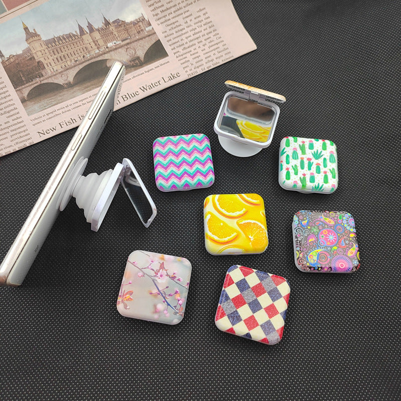 Phone Airbag Telescopic Folding Stand New Square Makeup Mirror Stand Glass Mirror Flip Cover Double-Sided Mirror