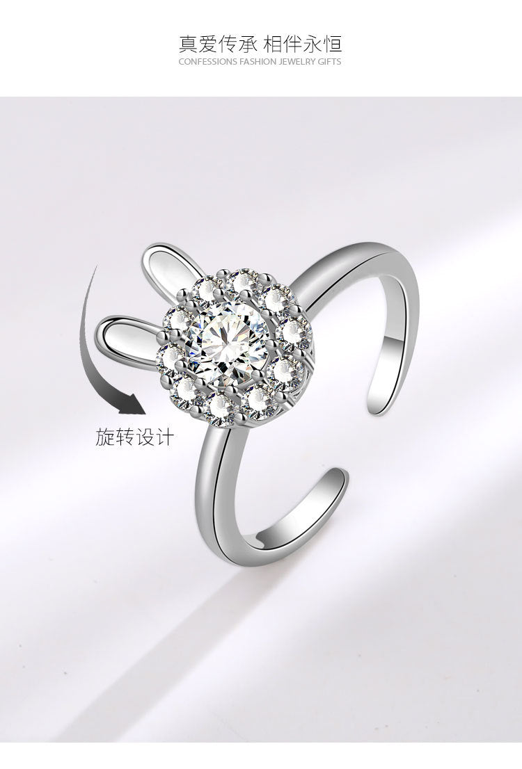 Smart Rabbit Ring for Women, Rotatable Ring, Light Luxury Niche Design, Index Finger Ring, New Trendy Style