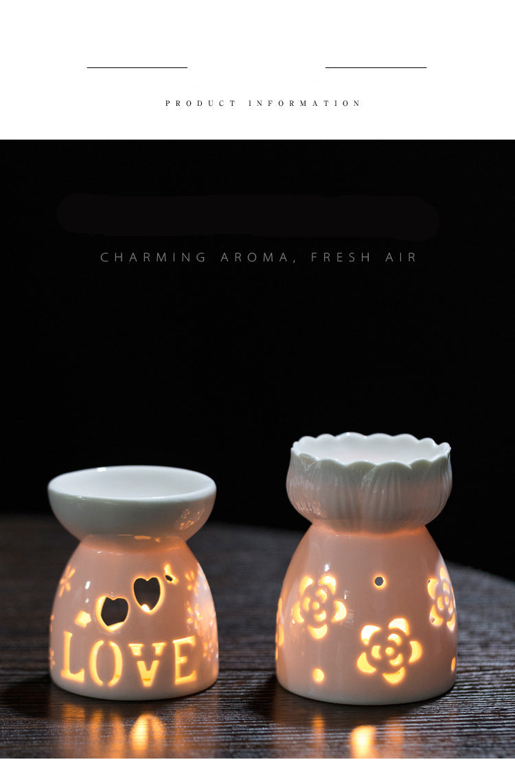 Multi-Flower Hollow Cute Version Small Porcelain Candle Essential Oil Aromatherapy Burner Ceramic Aromatherapy Lamp