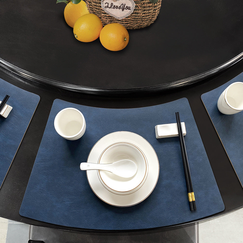 Chinese Style Household Leather Placemat Hotel Restaurant Fan-shaped Western Placemat European Cowhide Pattern Heat-resistant Dining Table Mat