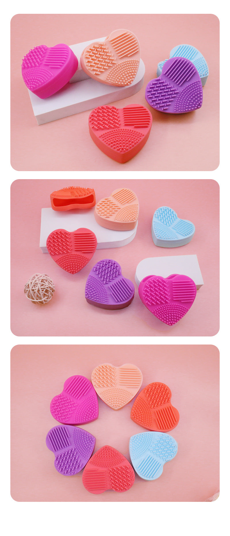 Heart-Shaped Makeup Brush Cleaning Box Multifunctional Makeup Brush Cleaning Tool Pad for Washing Brush Hollow Love Brush Box