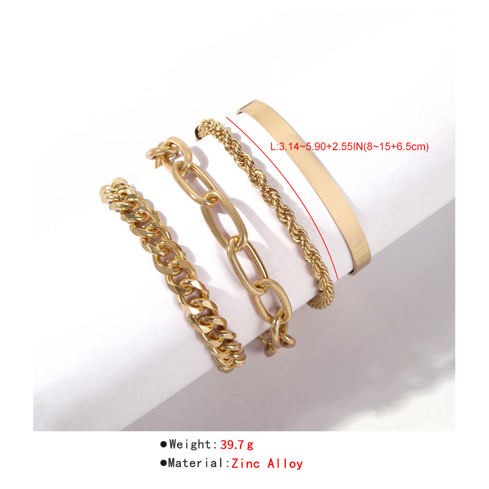 New Exaggerated Alloy Thick Chain Multi-layer Bracelet for Women European and American Fashion Gold Bangle