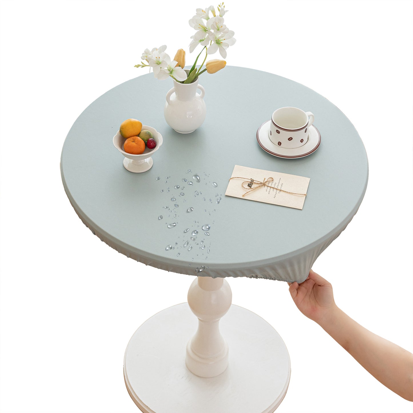 All-inclusive Stretch Household Dining Table Set Leather Non-washable Round Table Set Simple Solid Color Round Leather Cover Dustproof Non-slip
