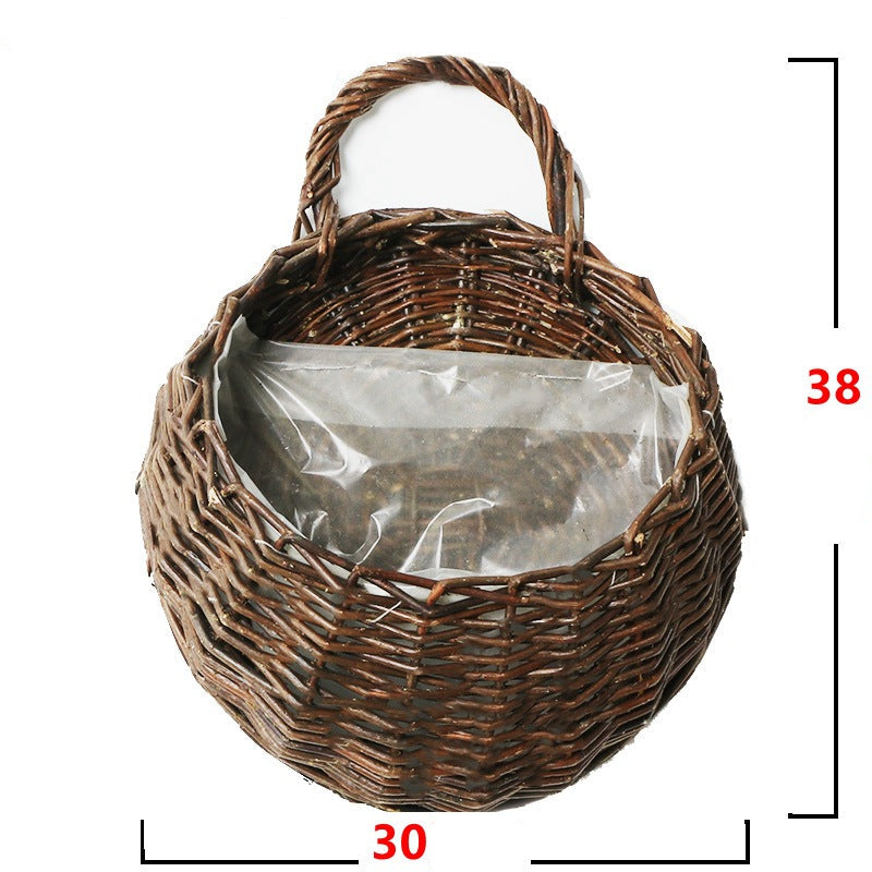 Artificial Flower Basket Ornament Straw Woven Flower Pot Rattan Basket Flower Arrangement Basket Living Room Indoor Wall Hanging Hanging Basket Woven Decorative Flower