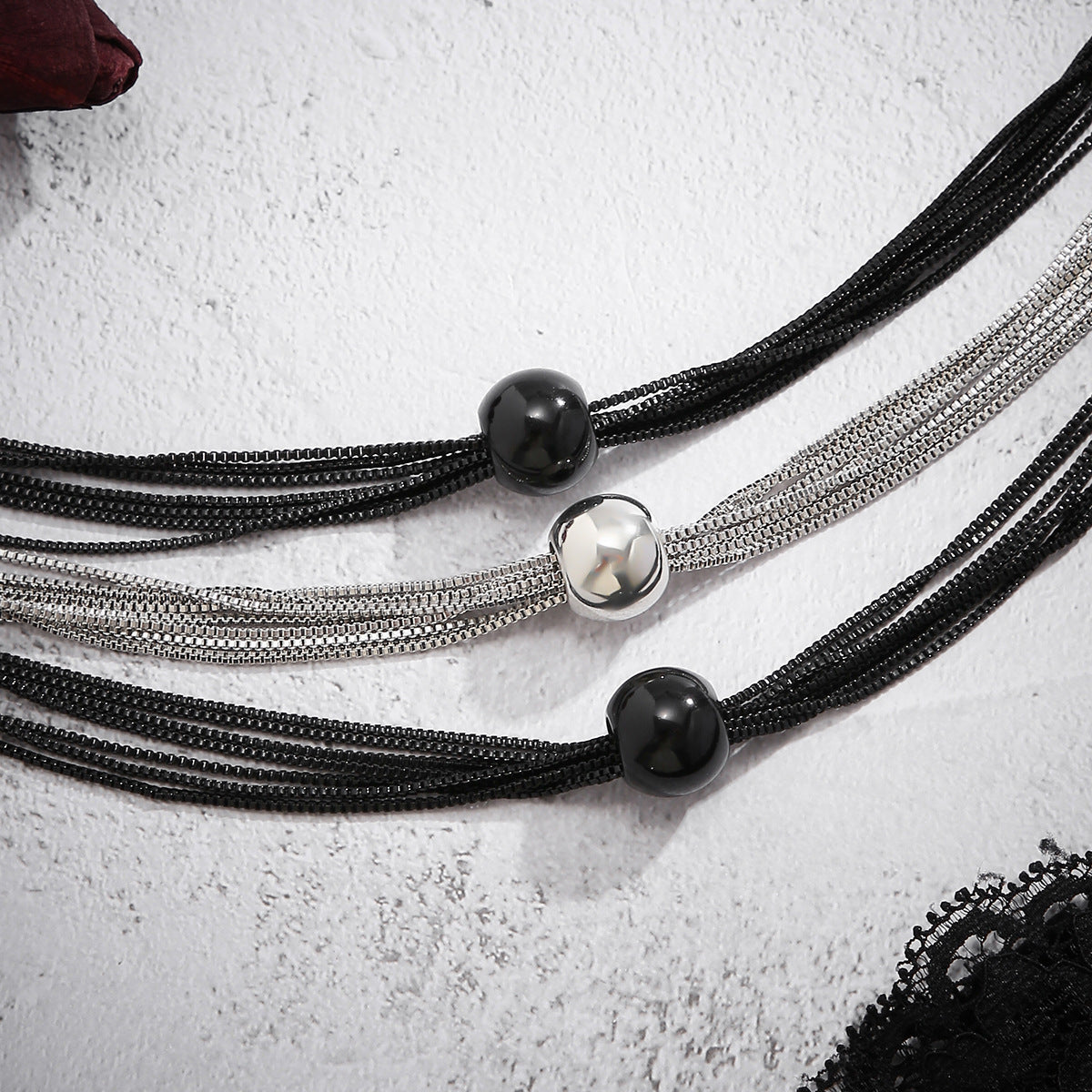 Cross-Border Exaggerated Punk Multi-Layer Chain Stacked Necklace Simple Niche Geometric Ball Personality Choker Necklace
