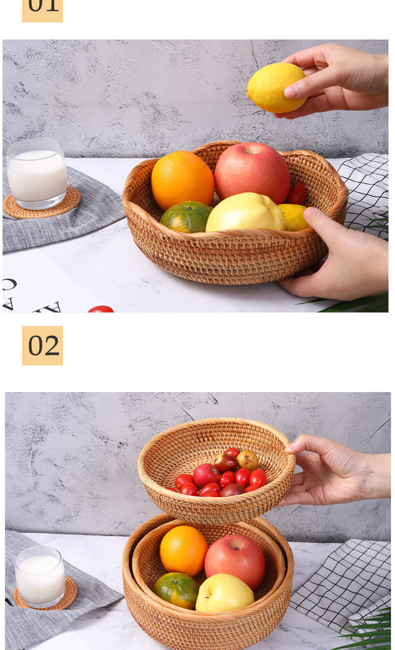 Rattan Handwoven Fruit and Vegetable Basket, Cookie Candy Bread Storage Basket, Living Room Desktop Organizer Storage Basket