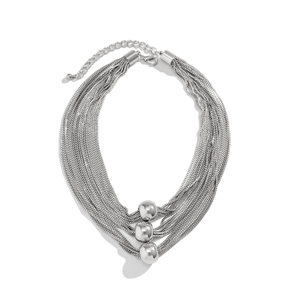 Cross-Border Exaggerated Punk Multi-Layer Chain Stacked Necklace Simple Niche Geometric Ball Personality Choker Necklace