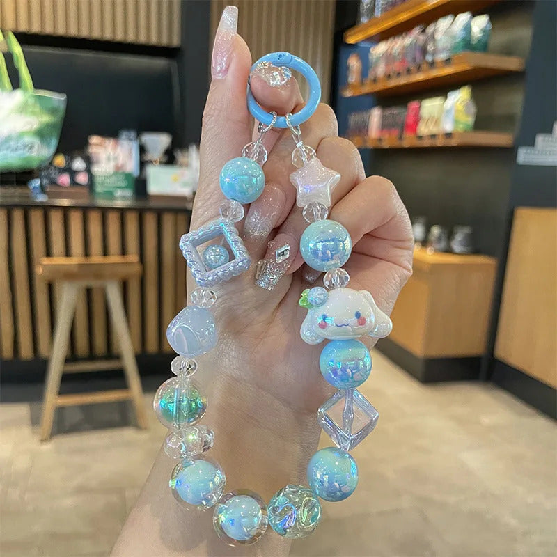 Sanrio Phone Chain Cinnamoroll Kuromi Hello Kitty Short Hanging Phone Chains Keychains Beaded Pendant Camera Chain Accessories