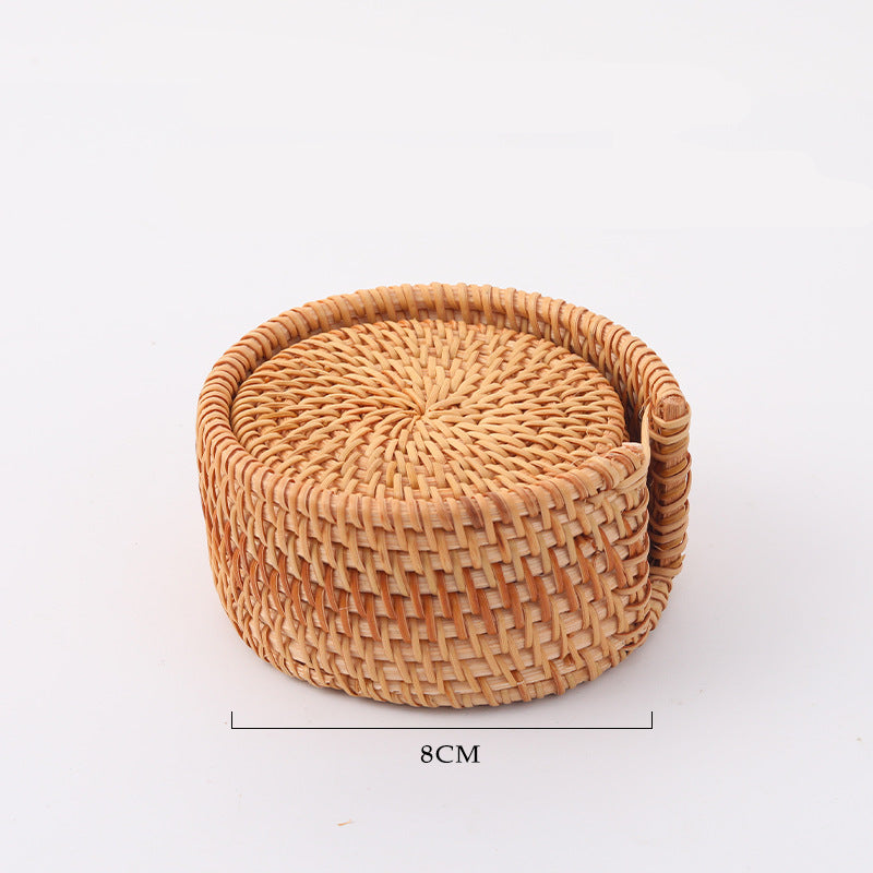 In Stock Vietnam Rattan Coaster Handmade Round Tabletop Tea Coaster Autumn Rattan Dining Table Western Food Mat Heat Insulation Tea Set Accessories