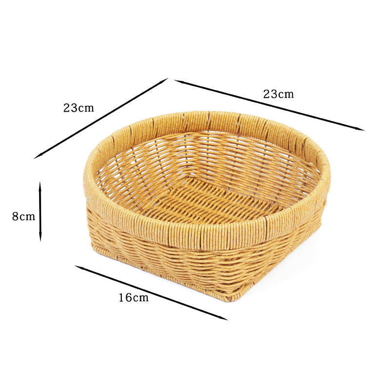 Fruit Plate Hand-Woven Japanese Bread Basket Steamed Bun Basket Living Room Household Storage Basket Rattan Double Ear Tray