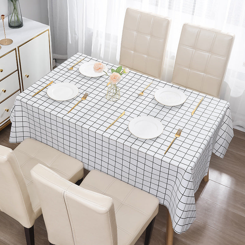 Nordic Style Warm High Temperature Resistant Tablecloth Ins Tablecloth Waterproof Oil-Proof Disposable High-Grade PVC Plaid Dining Table Cloth Liner