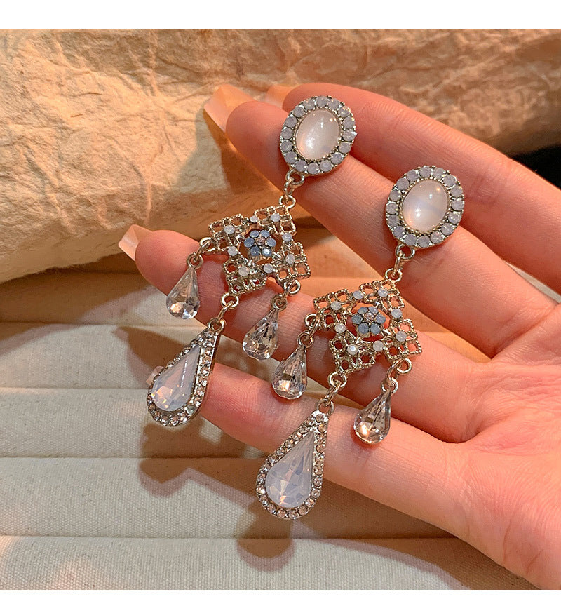Ancient Style Color-Retaining Gold-Plated Imitation Jade Niche Design Retro Earrings Birthday Gift