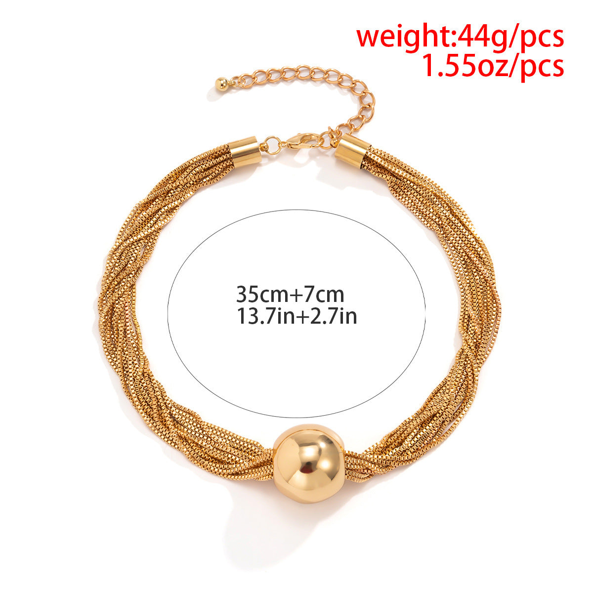 Cross-Border Exaggerated Punk Multi-Layer Chain Stacked Necklace Simple Niche Geometric Ball Personality Choker Necklace