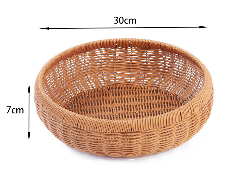 Fruit Plate Hand-Woven Japanese Bread Basket Steamed Bun Basket Living Room Household Storage Basket Rattan Double Ear Tray