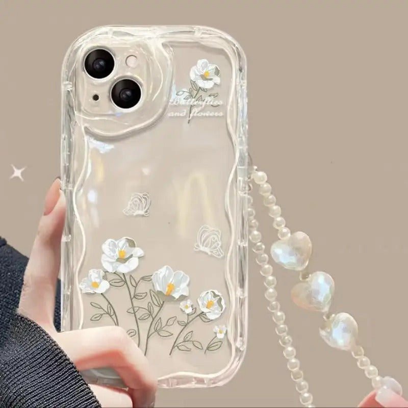 Fashion Butterfly Phone Case for Iphone 15 16 Pro Max 16e 11 12 13 14 Pro Max 16 Plus XR 13 Mini Cover with Heart Bracelet Chain
