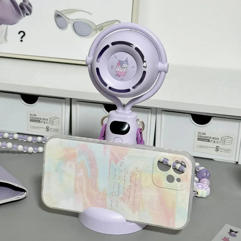 10000 Ma Sanrio Usb Folding Handheld Mini Fan Kuromi Pachacco Portable Hanging Neck Fan Bladeless Ultra-quiet Strong Breeze Fans