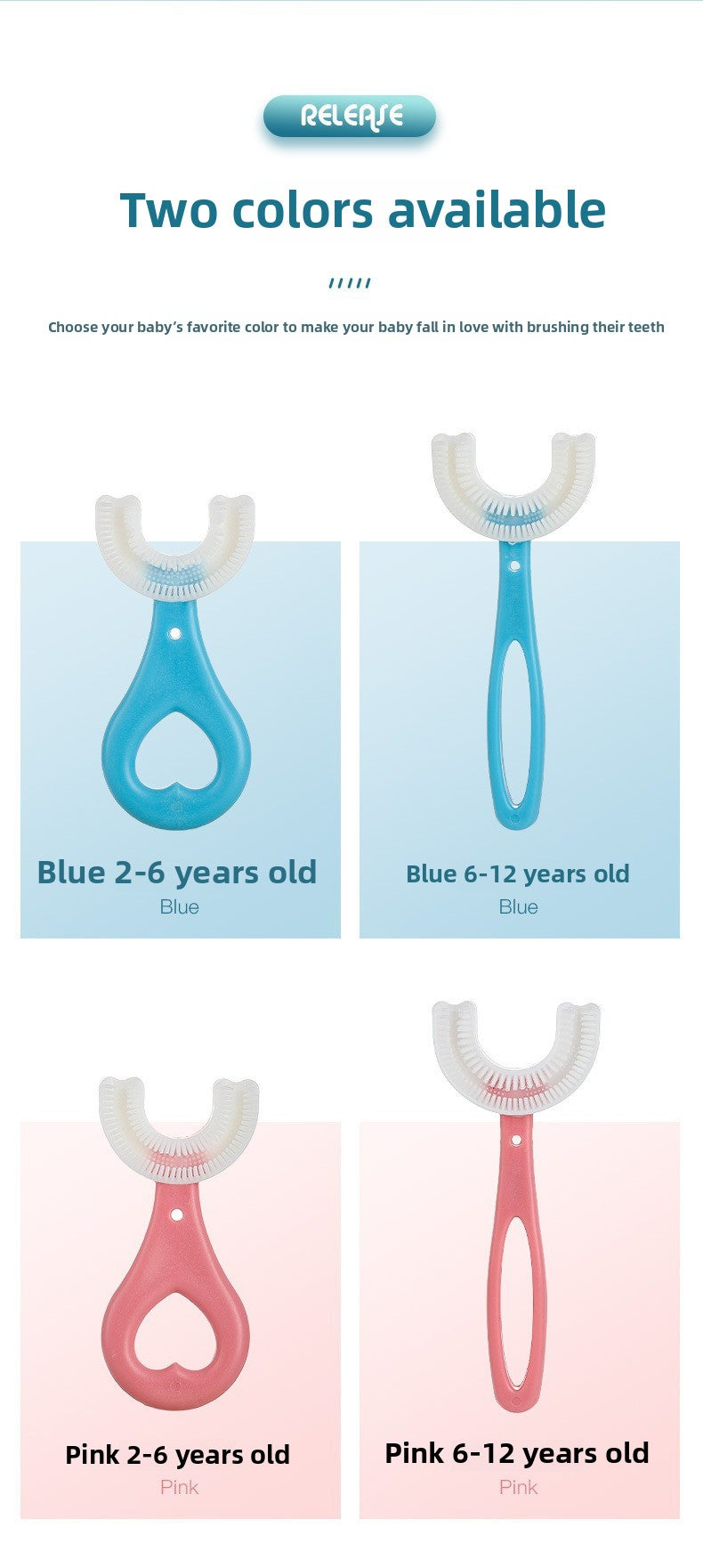 Baby and Children's Toothbrush U-shaped Baby and Child 0 to 3 to 6 to 12 Years Old Soft Hair U-shaped Brush Teeth Artifact Silicone Toothbrush