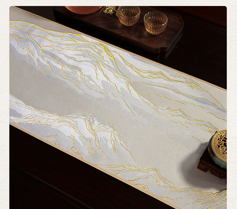 Luo Yi Jia New Chinese Zen Style Table Runner Tea Tablecloth Long Strip Light Luxury High-end Tea Mat Tea Table Mat Dining Table Runner