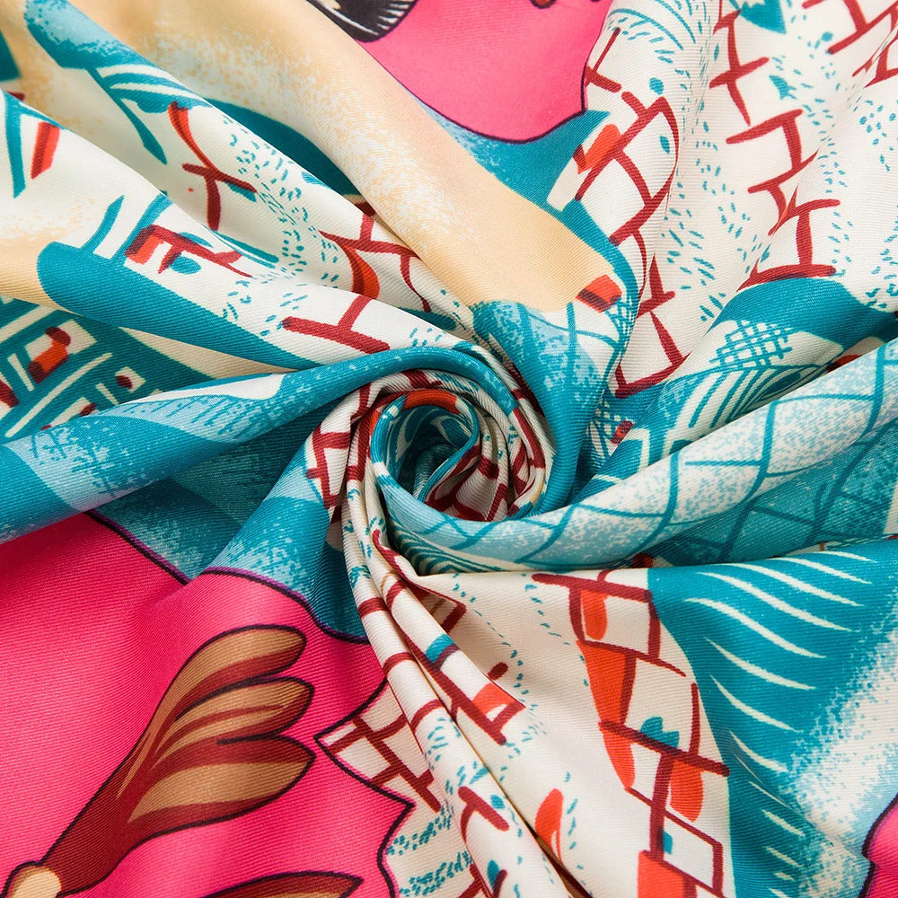 130x130CM Twill Silk Square Scarf Animals Print Women Scarves&Wrap Giraffe Neckerchief Spanish Large Bandana Neck Shawl Wraps