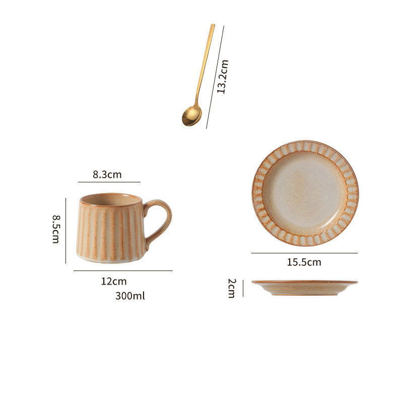 Japanese Retro Exquisite Afternoon Tea Latte Art Striped Coffee Cup and Saucer Ceramic Set Office Milk Breakfast Cup