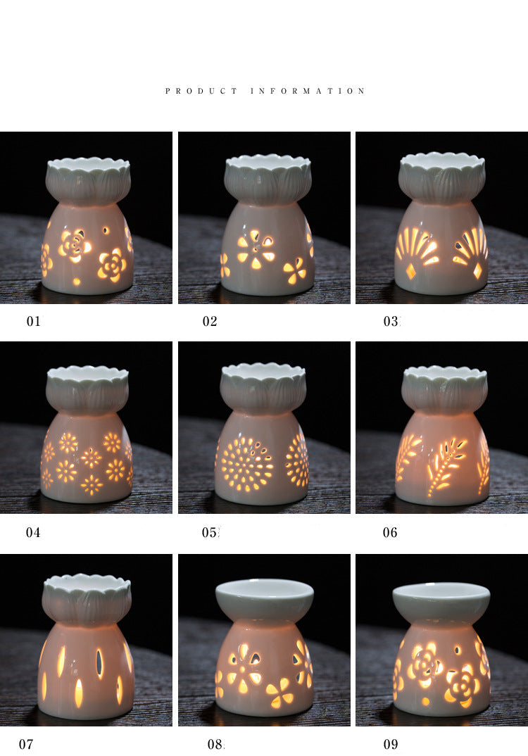 Multi-Flower Hollow Cute Version Small Porcelain Candle Essential Oil Aromatherapy Burner Ceramic Aromatherapy Lamp