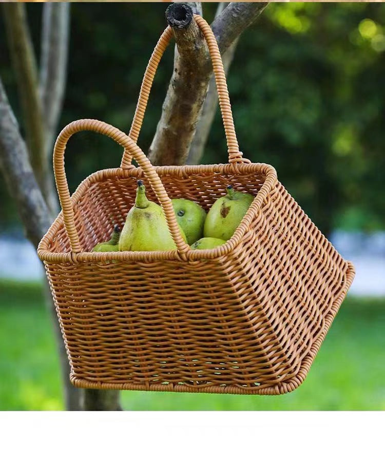Imitation Rattan Woven Basket Storage Handheld Basket Woven Flower Basket Handmade Gift Storage Bin Organizer Basket Shopping Basket