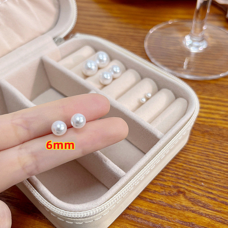 S925 Imitation Silver Needle White Round Pearl Earrings Simple New Year Festive Red Earrings Pearl Studs