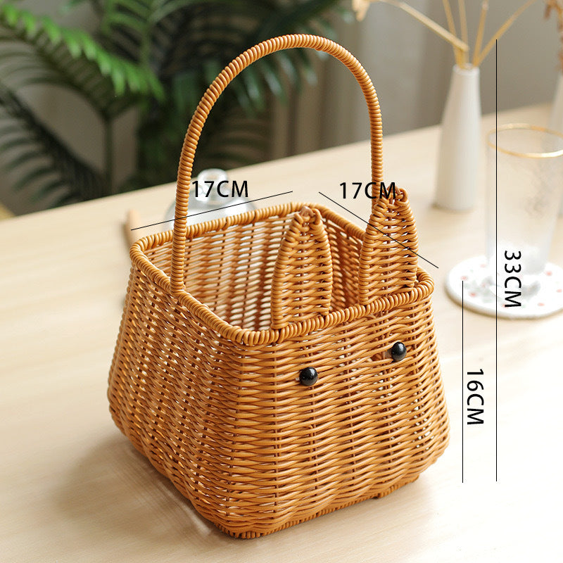 New Imitation Rattan Hand-Woven Hand-Held Basket Wedding Gift Photography Props Storage Basket Rabbit Fruit Basket