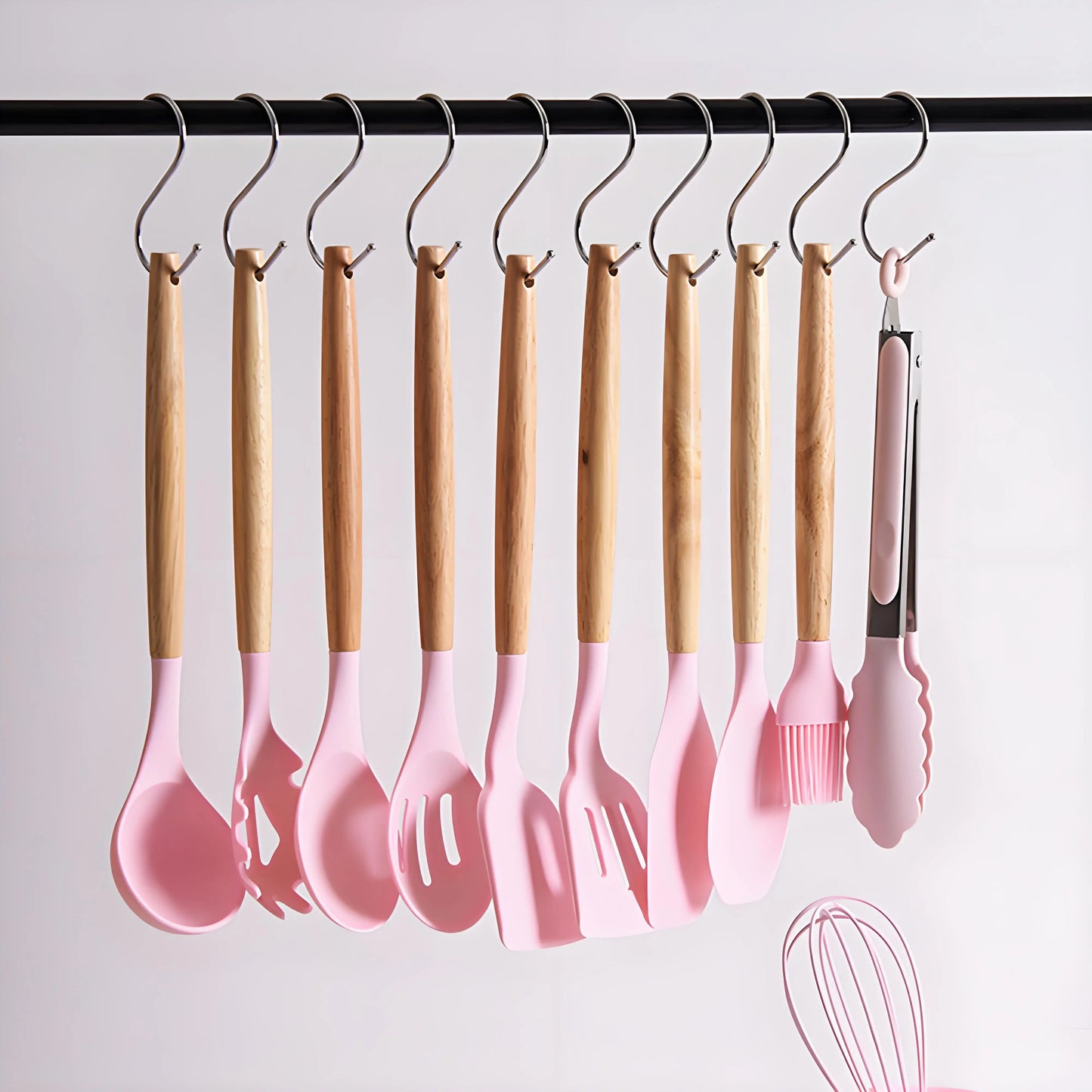 12pc Chef Silicone Tools - Wooden Handle Utensils for Pots/Pans ✔Dishwasher Safe & BPA-Free (Includes Storage Caddy)