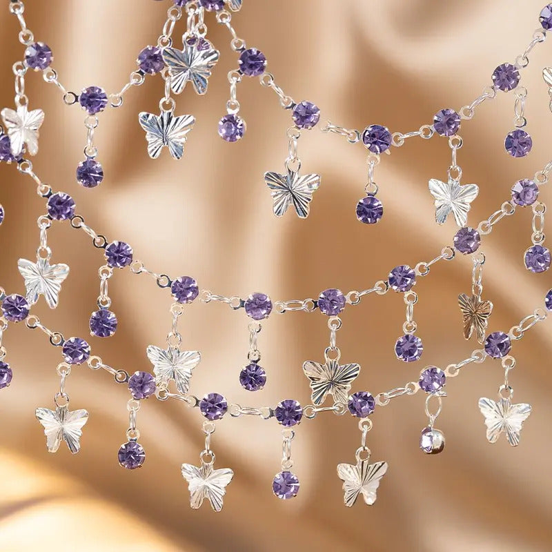 0.5/1M Purple Rhinestone Silver Color Butterfly Copper Chains Necklace Bracelets DIY Jewelry Making Clothing Tassels Accessories