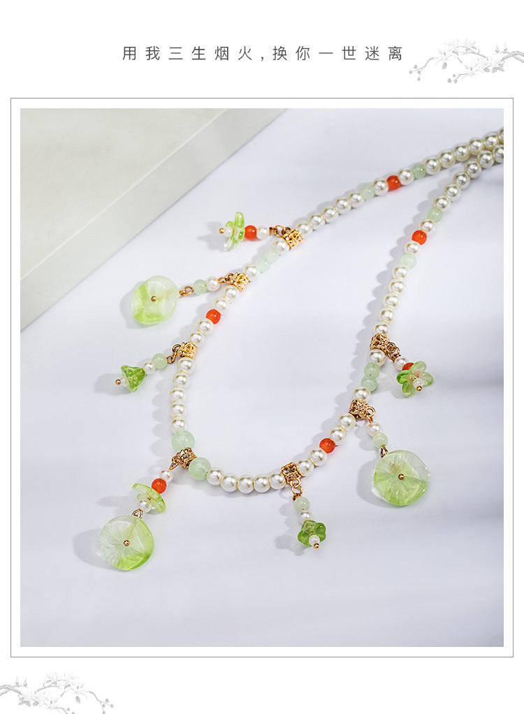 In Stock Hanfu Accessories Necklace Daily Fresh Necklace for Women Retro Pearl Pendant Ancient Style Jewelry(TB14.9)