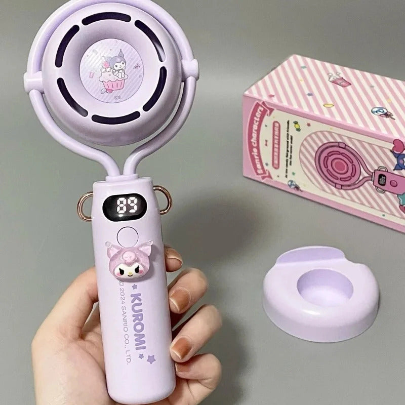 10000 Ma Sanrio Usb Folding Handheld Mini Fan Kuromi Pachacco Portable Hanging Neck Fan Bladeless Ultra-quiet Strong Breeze Fans