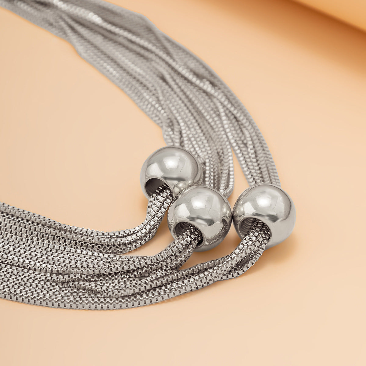 Cross-Border Exaggerated Punk Multi-Layer Chain Stacked Necklace Simple Niche Geometric Ball Personality Choker Necklace