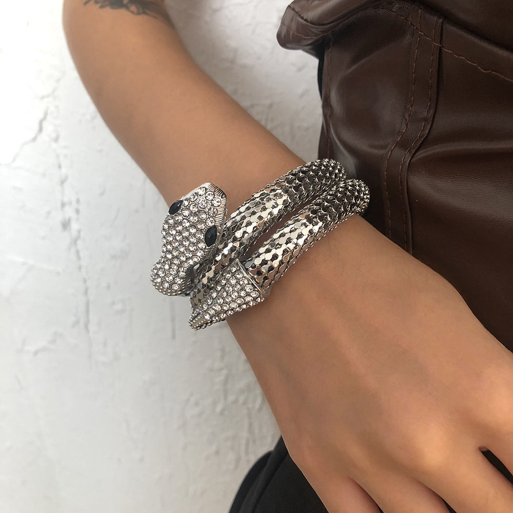Exaggerated Snake Necklace Punk Personality Hip-Hop Style Necklace Trendy Cool Street Style Show Micro-Inlaid Choker