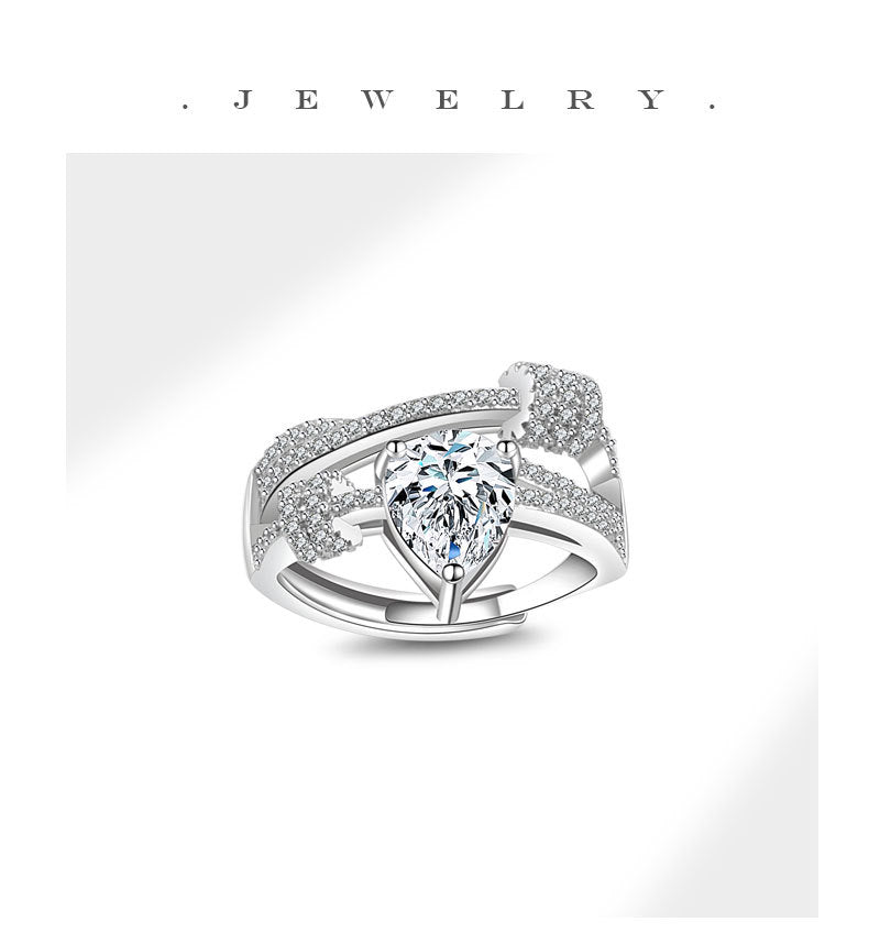 Fashion Rotating Water Drop Diamond Ring for Women, Full Diamond Circle Ring, Simple and Elegant, Gift for Girlfriend