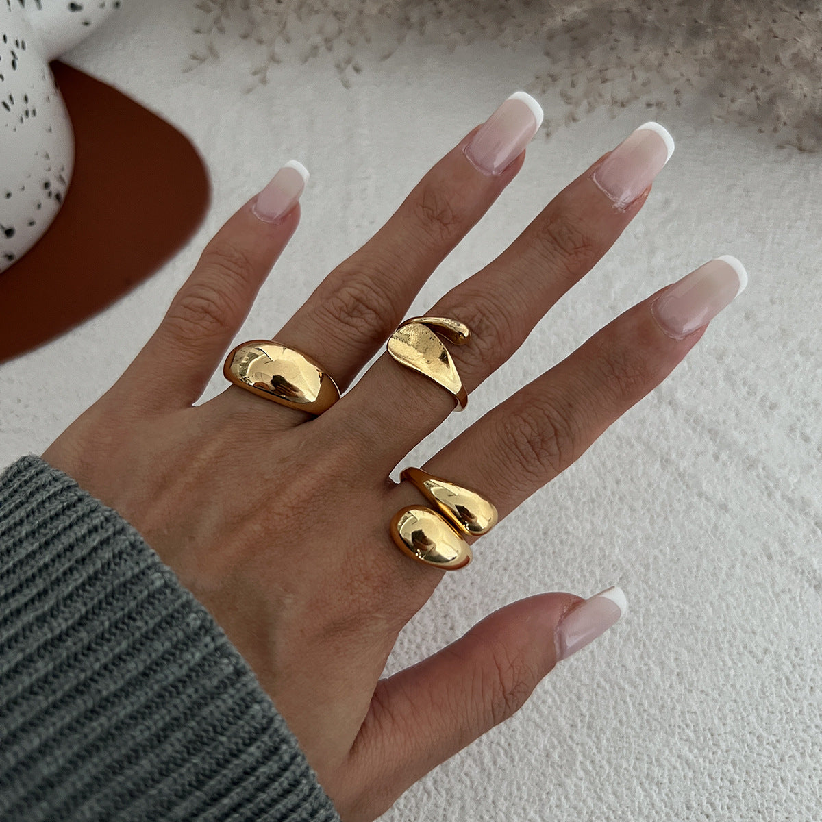 Hand Jewelry Personality Smooth Irregular Geometric Joint Ring Hip Hop Style Women's Ring Set