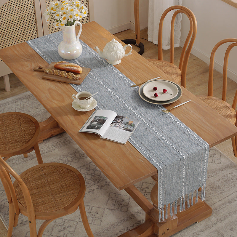 Cross-Border Trade Supply American Style Table Runner Cotton Linen Tablecloth Handmade Tassel Coffee Table Mat Home Long Table Decoration Cloth