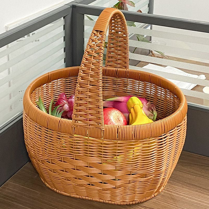New Handmade Rattan Woven Fruit Basket Shopping Basket Cabas Egg Portable Vegetable Basket Storage Picking Picnic