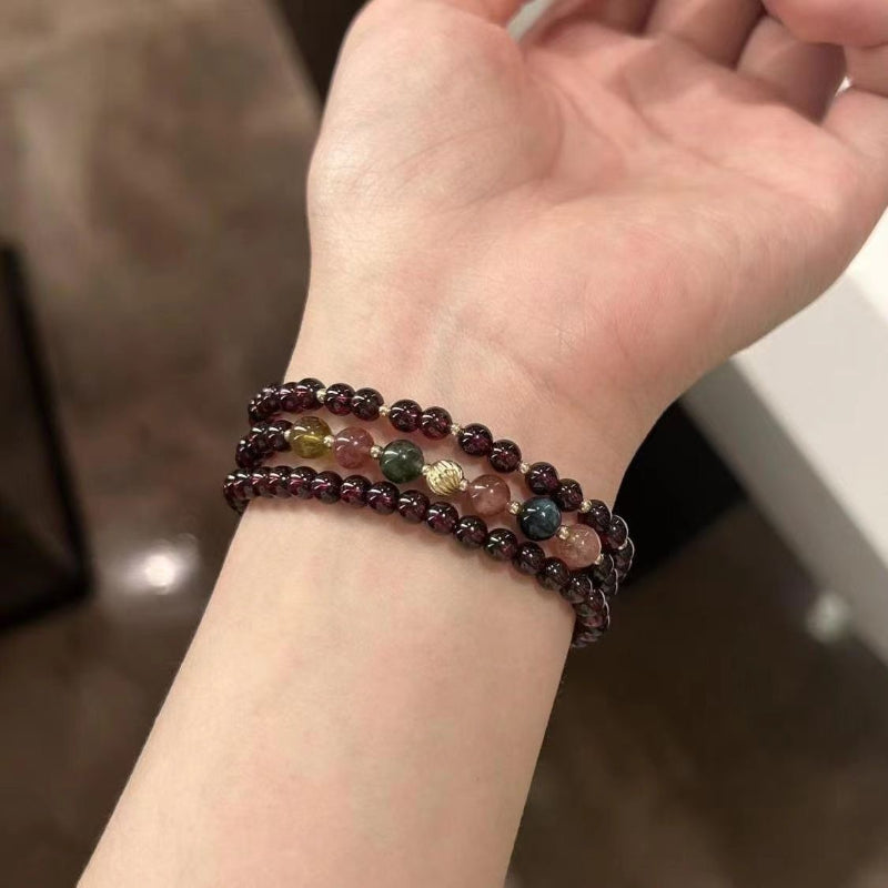 New Chinese Style Multi-layer Imitation Garnet Color Beaded Bracelet Niche Retro High-end Sense High Appearance Simple Hand Jewelry