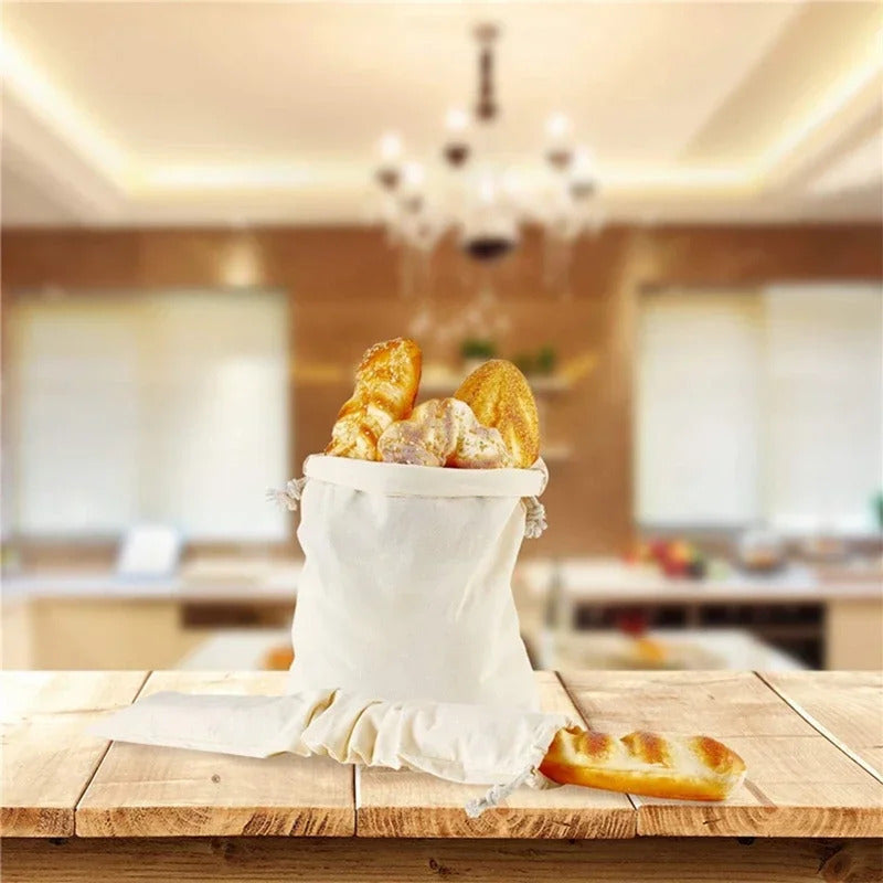 Linen Bread Bag Reusable Baguette Cotton Drawstring Storage Bag Loaf Homemade Bread Fresh Eco Friendly Keeping for Baguette