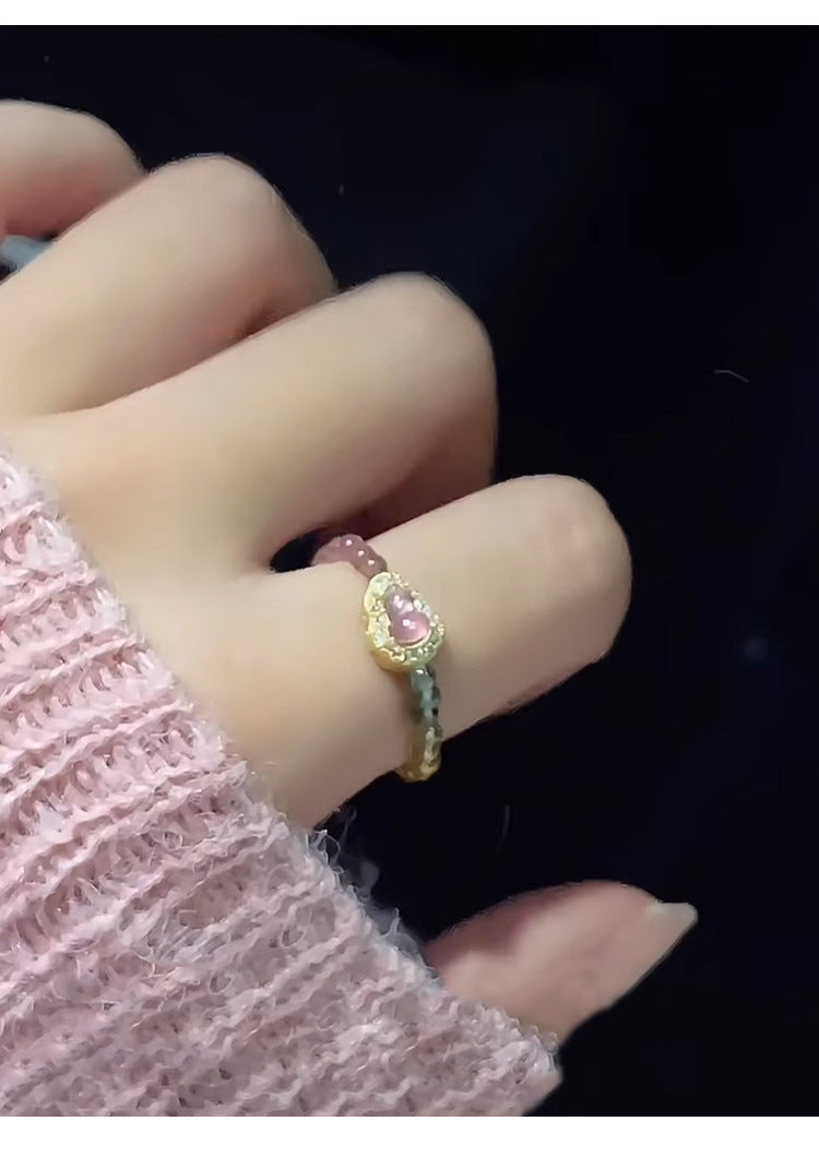 Natural Color Tourmaline Gourd Ring for Women, Niche Design, Non-Fading Crystal Ring, Light Luxury High-End Feel Hand Jewelry
