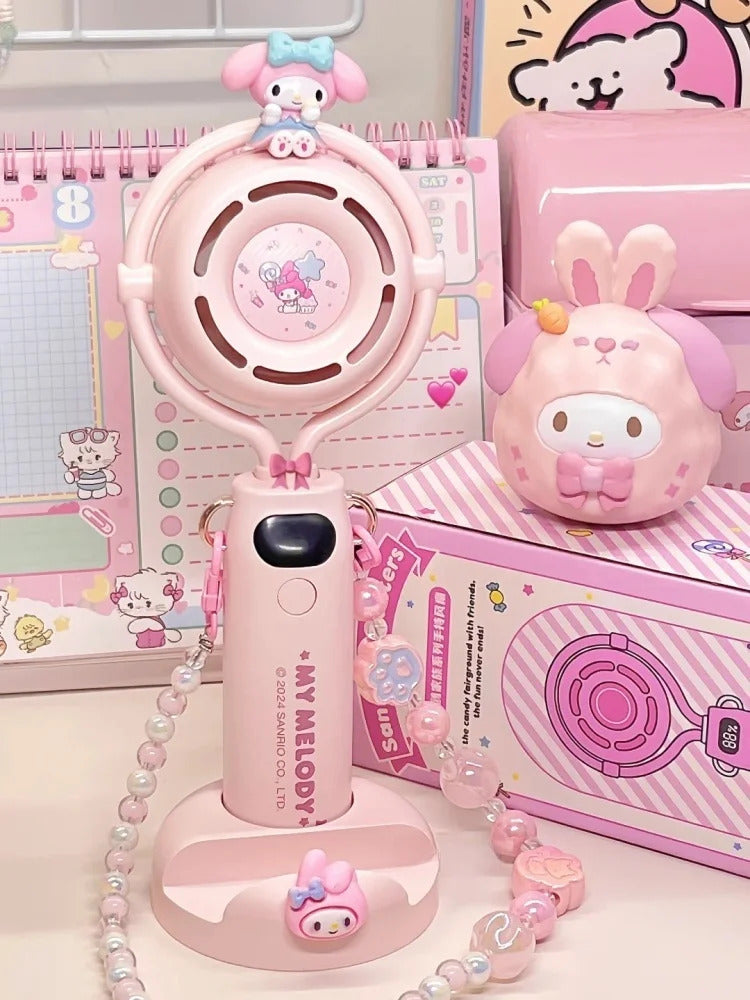 10000 Ma Sanrio Usb Folding Handheld Mini Fan Kuromi Pachacco Portable Hanging Neck Fan Bladeless Ultra-quiet Strong Breeze Fans