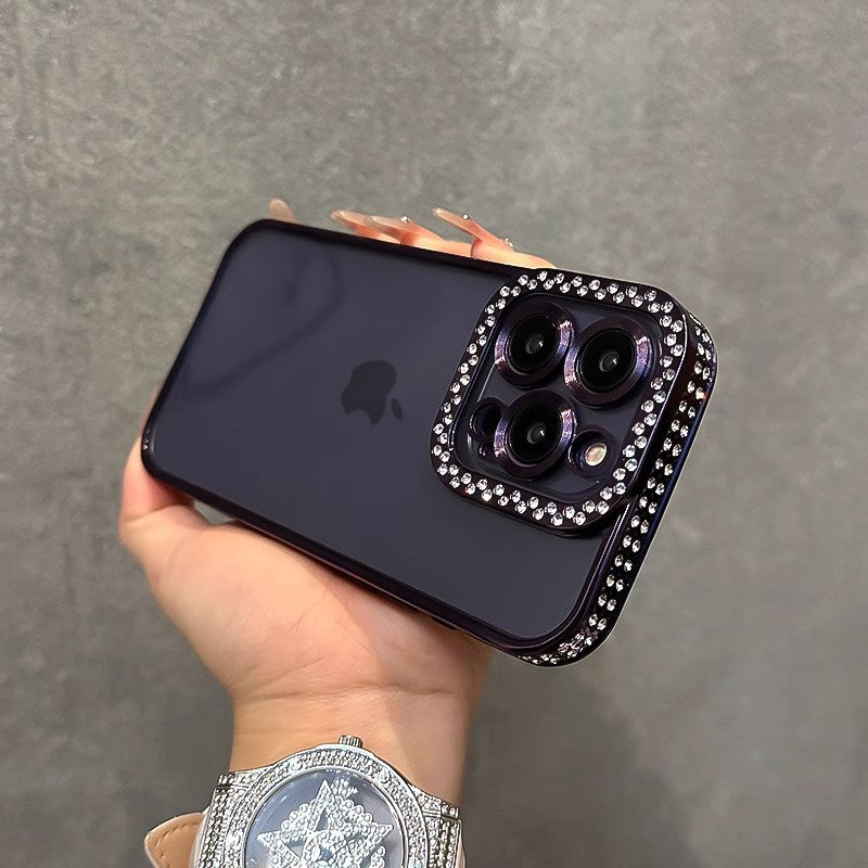 Double Row Diamond Compatible with iPhone 15 Pro Max Phone Case Electroplated Diamond Inlaid Transparent Soft Case Apple 16 Full Coverage Anti-drop