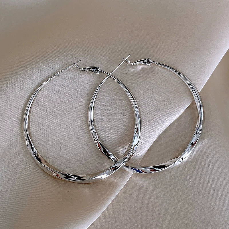 Metal Big Circle Earrings Women's Hong Kong Fashion Women's Ear Jewelry S925 Silver Needle