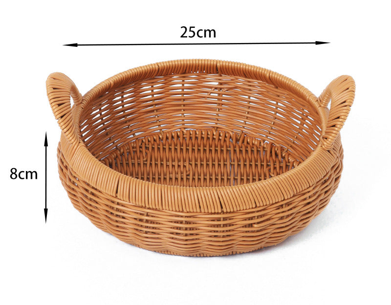 Fruit Plate Hand-Woven Japanese Bread Basket Steamed Bun Basket Living Room Household Storage Basket Rattan Double Ear Tray