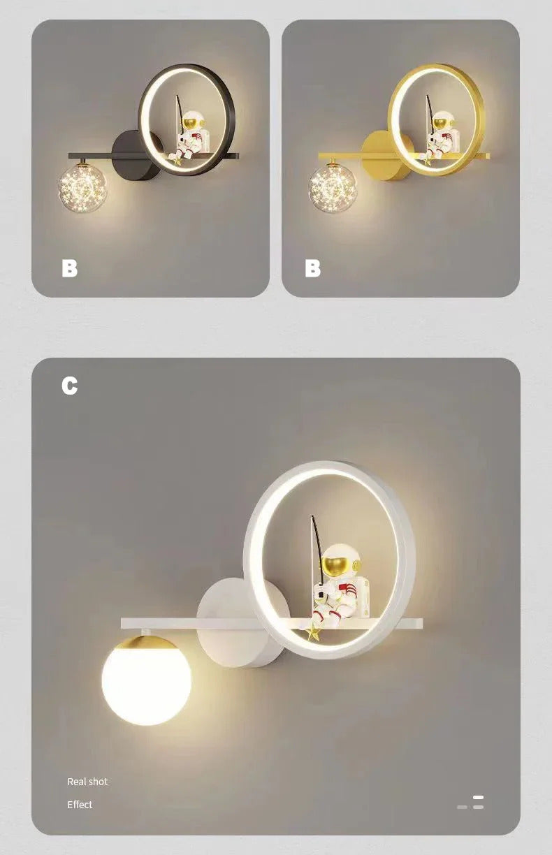 Children's Room Bedside Creative Astronaut LED Wall Lamp Night Light Space Decor Living Room Bedroom Background Wall Lighting