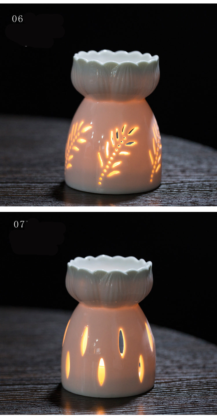 Multi-Flower Hollow Cute Version Small Porcelain Candle Essential Oil Aromatherapy Burner Ceramic Aromatherapy Lamp